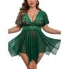 image:imageAvidlove Womens Plus Size Babydoll Floral Lace Lingerie Deep V Nighty Mesh SleepwearGreen