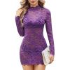 image:imageAvidlove Womens Sheer Lace Dress Sexy Long Sleeve Dress See Through Lingerie Short Mini Dresses for Party No LinlingPurple