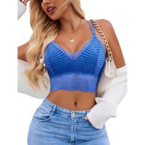 image:imageAvidlove Lace Bralette for Women V Neck Camisoles Racerback Adjustable Strap Crop TopBlue