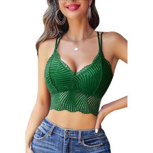 image:imageAvidlove Lace Bralette for Women V Neck Camisoles Racerback Adjustable Strap Crop TopDark Green