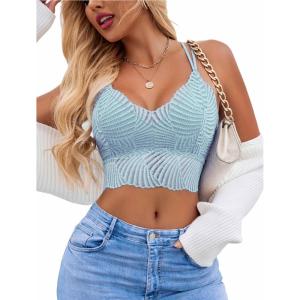 image:imageAvidlove Lace Bralette for Women V Neck Camisoles Racerback Adjustable Strap Crop TopLight Blue