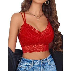 image:imageAvidlove Lace Bralette for Women V Neck Camisoles Racerback Adjustable Strap Crop TopRed