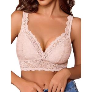 image:imageAvidlove Lace Bralettes Women V Neck Wireless Bras Unlined Basic Cami Sexy Comfy Everyday Wirefree Lingerie UnpaddedBeige