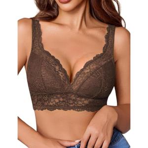image:imageAvidlove Lace Bralettes Women V Neck Wireless Bras Unlined Basic Cami Sexy Comfy Everyday Wirefree Lingerie UnpaddedBrown