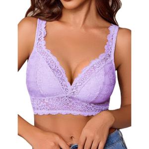 image:imageAvidlove Lace Bralettes Women V Neck Wireless Bras Unlined Basic Cami Sexy Comfy Everyday Wirefree Lingerie UnpaddedLilac