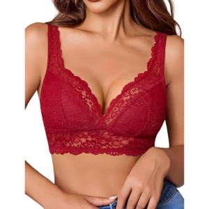 image:imageAvidlove Lace Bralettes Women V Neck Wireless Bras Unlined Basic Cami Sexy Comfy Everyday Wirefree Lingerie UnpaddedWine Red