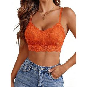 image:imageAvidlove Lace Bralettes for Women Padded Bralette Camisole Racerback Crop Top Floral Lace Bralettes V NeckOrange