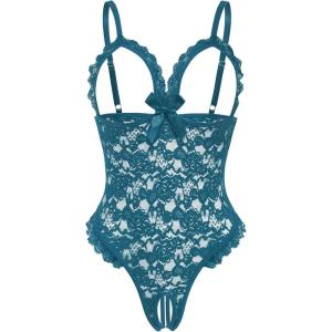image:imageAvidlove One Piece Lingerie Sexy Teddy Ruffle V Neck Bodysuit Lace NightieBlue Green