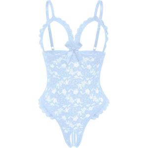 image:imageAvidlove One Piece Lingerie Sexy Teddy Ruffle V Neck Bodysuit Lace NightieClear Blue