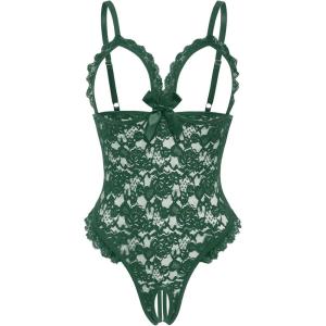 image:imageAvidlove One Piece Lingerie Sexy Teddy Ruffle V Neck Bodysuit Lace NightieLake Blue