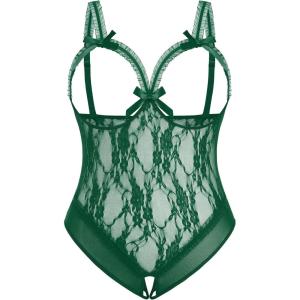 image:imageAvidlove Plus Size Lingerie Exotic Teddies Bodysuits One Piece Lace Babydoll SleepwearLake Green