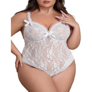image:imageAvidlove Plus Size Lingerie Exotic Teddies Bodysuits One Piece Lace Babydoll SleepwearWhite