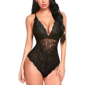 image:imageAvidlove Sexy Lingerie for Women Deep V Lace Bodysuit Snap Crotch One Piece Teddy XS4XLBlackwith Snap Crotch