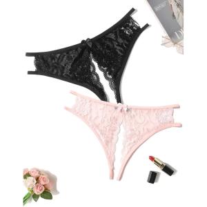 image:imageAvidlove Women Lace Panties Sexy Underwear Floral Lace Briefs with Cute Bow CenterBlackpink