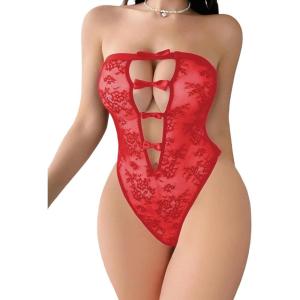 image:imageAvidlove Women Sexy Lingeries Deep V Teddy Lingerie Lace Bodysuit Hollow Out One Piece Mini BabydollCarmine Red