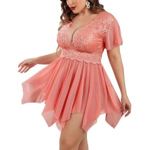 image:imageAvidlove Womens Plus Size Babydoll Floral Lace Lingerie Deep V Nighty Mesh SleepwearRose Pink