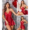image:imageAvidlove Women Lingerie V Neck Sexy Nightwear Satin Sleepwear Lace Chemise Mini Babydoll NightgownA Red