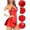 image:imageAvidlove Women Lingerie V Neck Sexy Nightwear Satin Sleepwear Lace Chemise Mini Babydoll NightgownScarlet