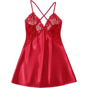 image:imageAvidlove Women Lingerie V Neck Sexy Nightwear Satin Sleepwear Lace Chemise Mini Babydoll NightgownRed02