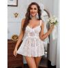 image:imageAvidlove Sexy Bows V Neck Sheer Lace Wireless Lingerie for Women Babydoll Dress with Thong 2 PieceWhite