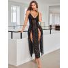 image:imageAvidlove Women Lingerie Lace Babydoll Chemise Sexy Mesh Nightdress V Neck Nightwear Side Split NightgownBlack Glitter