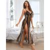 image:imageAvidlove Women Lingerie Lace Babydoll Chemise Sexy Mesh Nightdress V Neck Nightwear Side Split NightgownBlack Leopard Print