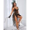 image:imageAvidlove Women Lingerie Lace Babydoll Chemise Sexy Mesh Nightdress V Neck Nightwear Side Split NightgownBlack Leopard Print
