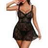 image:imageAvidlove Sexy Bows V Neck Sheer Lace Wireless Lingerie for Women Babydoll Dress with Thong 2 PieceBlack