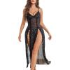 image:imageAvidlove Women Lingerie Lace Babydoll Chemise Sexy Mesh Nightdress V Neck Nightwear Side Split NightgownBlack Glitter