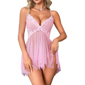 image:imageAvidlove Lingerie for Women Lace Babydoll Sleepwear Boudoir Outfits Plus Size Langeray XS5XLPink Polka Dots