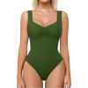image:imageAvidlove Bodysuits for Women Sweetheart Neck Ruched Body Suit Seamless Double Lined Tank Top SlimmingArmy Green