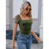 image:imageAvidlove Womens Short Sleeve Bodysuit Square Neck Sheer Mesh Bodysuit Leotard Ruched Thong Body Date Outfits Going Out TopsArmy Green