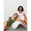 image:imageAvidlove Womens Short Sleeve Bodysuit Square Neck Sheer Mesh Bodysuit Leotard Ruched Thong Body Date Outfits Going Out TopsArmy Green
