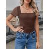 image:imageAvidlove Womens Short Sleeve Bodysuit Square Neck Sheer Mesh Bodysuit Leotard Ruched Thong Body Date Outfits Going Out TopsBrown