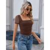 image:imageAvidlove Womens Short Sleeve Bodysuit Square Neck Sheer Mesh Bodysuit Leotard Ruched Thong Body Date Outfits Going Out TopsBrown