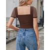 image:imageAvidlove Womens Short Sleeve Bodysuit Square Neck Sheer Mesh Bodysuit Leotard Ruched Thong Body Date Outfits Going Out TopsBrown