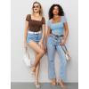 image:imageAvidlove Womens Short Sleeve Bodysuit Square Neck Sheer Mesh Bodysuit Leotard Ruched Thong Body Date Outfits Going Out TopsClear Blue