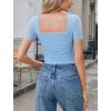 image:imageAvidlove Womens Short Sleeve Bodysuit Square Neck Sheer Mesh Bodysuit Leotard Ruched Thong Body Date Outfits Going Out TopsClear Blue