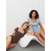 image:imageAvidlove Womens Short Sleeve Bodysuit Square Neck Sheer Mesh Bodysuit Leotard Ruched Thong Body Date Outfits Going Out TopsClear Blue