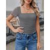 image:imageAvidlove Womens Short Sleeve Bodysuit Square Neck Sheer Mesh Bodysuit Leotard Ruched Thong Body Date Outfits Going Out TopsDark Grey