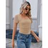 image:imageAvidlove Womens Short Sleeve Bodysuit Square Neck Sheer Mesh Bodysuit Leotard Ruched Thong Body Date Outfits Going Out TopsKhaki