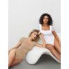 image:imageAvidlove Womens Short Sleeve Bodysuit Square Neck Sheer Mesh Bodysuit Leotard Ruched Thong Body Date Outfits Going Out TopsKhaki