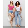 image:imageAvidlove Womens Short Sleeve Bodysuit Square Neck Sheer Mesh Bodysuit Leotard Ruched Thong Body Date Outfits Going Out TopsPink