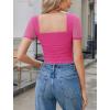 image:imageAvidlove Womens Short Sleeve Bodysuit Square Neck Sheer Mesh Bodysuit Leotard Ruched Thong Body Date Outfits Going Out TopsPink