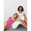 image:imageAvidlove Womens Short Sleeve Bodysuit Square Neck Sheer Mesh Bodysuit Leotard Ruched Thong Body Date Outfits Going Out TopsPink