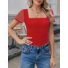 image:imageAvidlove Womens Short Sleeve Bodysuit Square Neck Sheer Mesh Bodysuit Leotard Ruched Thong Body Date Outfits Going Out TopsRed