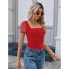 image:imageAvidlove Womens Short Sleeve Bodysuit Square Neck Sheer Mesh Bodysuit Leotard Ruched Thong Body Date Outfits Going Out TopsRed