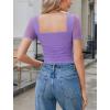 image:imageAvidlove Womens Short Sleeve Bodysuit Square Neck Sheer Mesh Bodysuit Leotard Ruched Thong Body Date Outfits Going Out TopsViolet