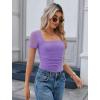 image:imageAvidlove Womens Short Sleeve Bodysuit Square Neck Sheer Mesh Bodysuit Leotard Ruched Thong Body Date Outfits Going Out TopsViolet