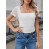 image:imageAvidlove Womens Short Sleeve Bodysuit Square Neck Sheer Mesh Bodysuit Leotard Ruched Thong Body Date Outfits Going Out TopsWhite
